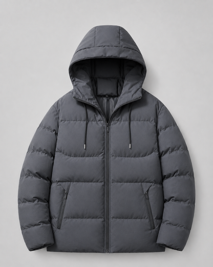 Men's Puffer Jacket - Hooded Zip Pockets