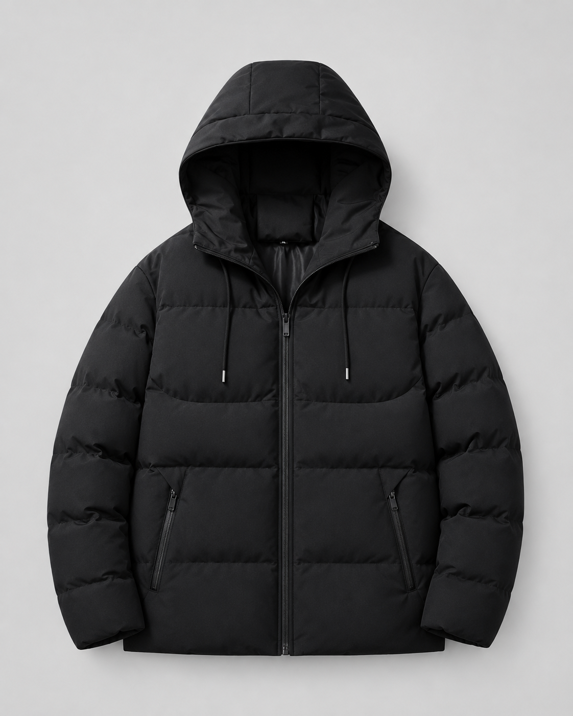 Men's Puffer Jacket - Hooded Zip Pockets