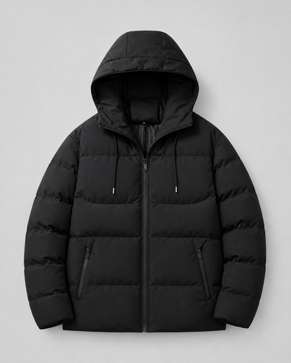 Men's Puffer Jacket - Hooded Zip Pockets