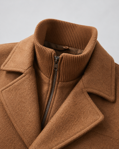 Men's Wool Coat - Funnel Neck Zip Insert Tailored Fit