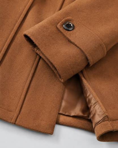 Men's Wool Coat - Funnel Neck Zip Insert Tailored Fit
