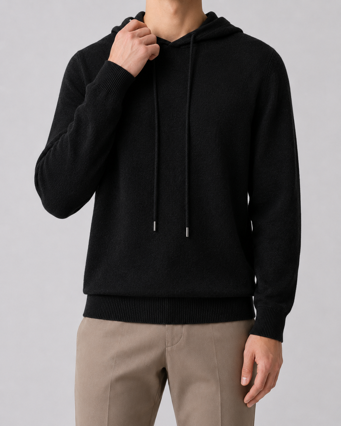 Men's Wool Hoodie - Knit Pullover Sweater