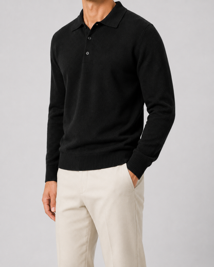 Men's Wool Polo Sweater - Long Sleeve Knit Pullover