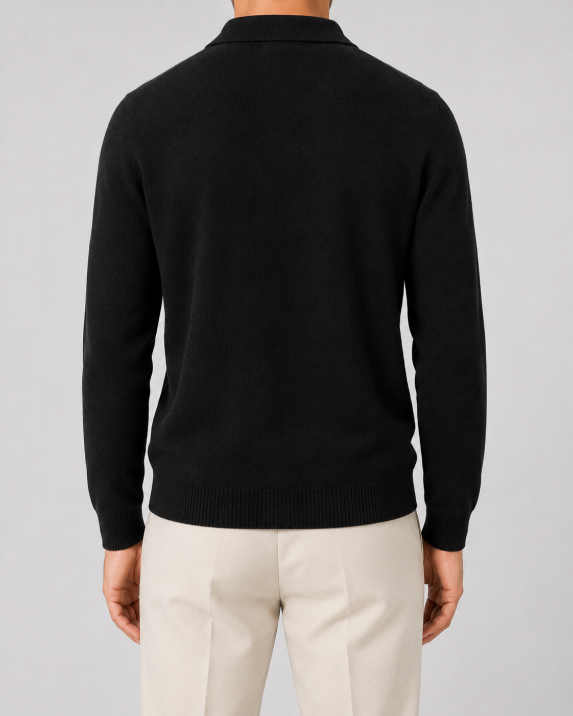 Men's Wool Polo Sweater - Long Sleeve Knit Pullover