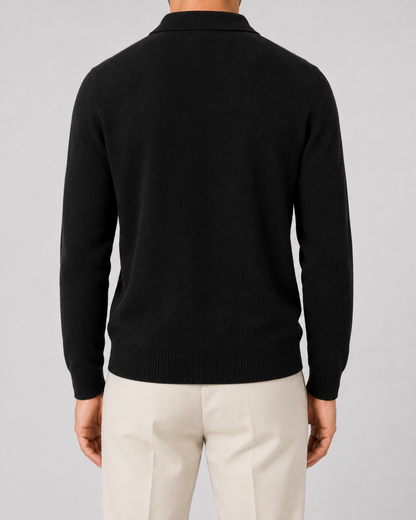 Men's Wool Polo Sweater - Long Sleeve Knit Pullover