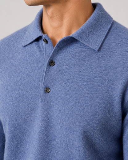 Men's Wool Polo Sweater - Long Sleeve Knit Pullover