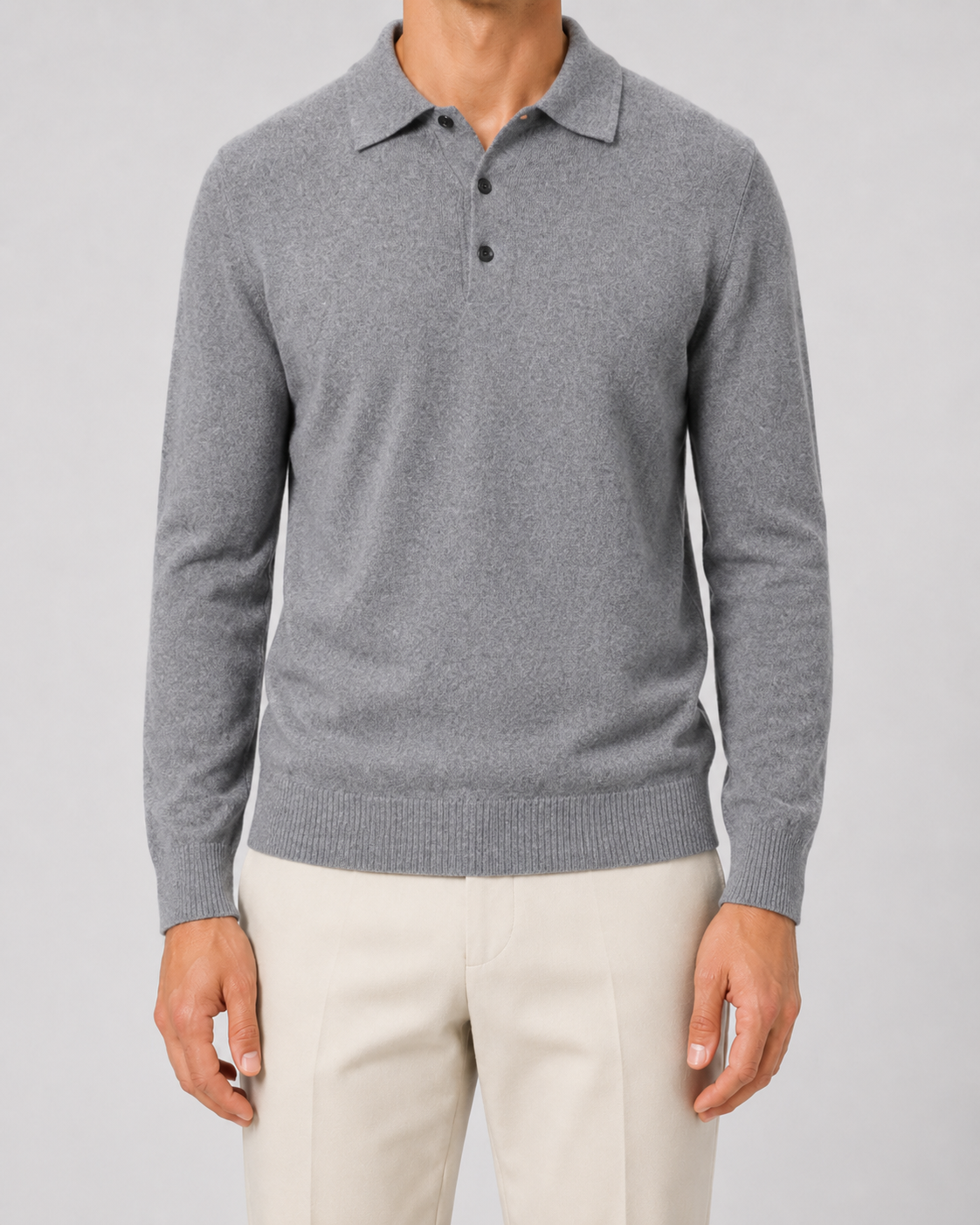 Men's Wool Polo Sweater - Long Sleeve Knit Pullover