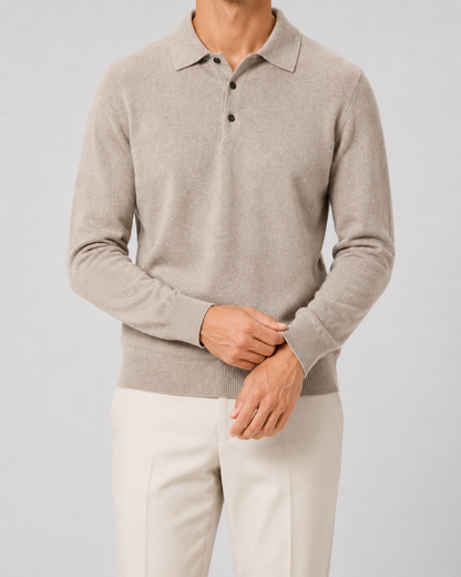 Men's Wool Polo Sweater - Long Sleeve Knit Pullover
