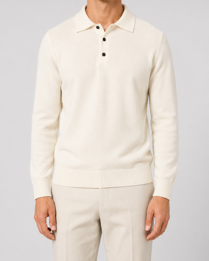 Men's Wool Polo Sweater - Long Sleeve Knit Pullover