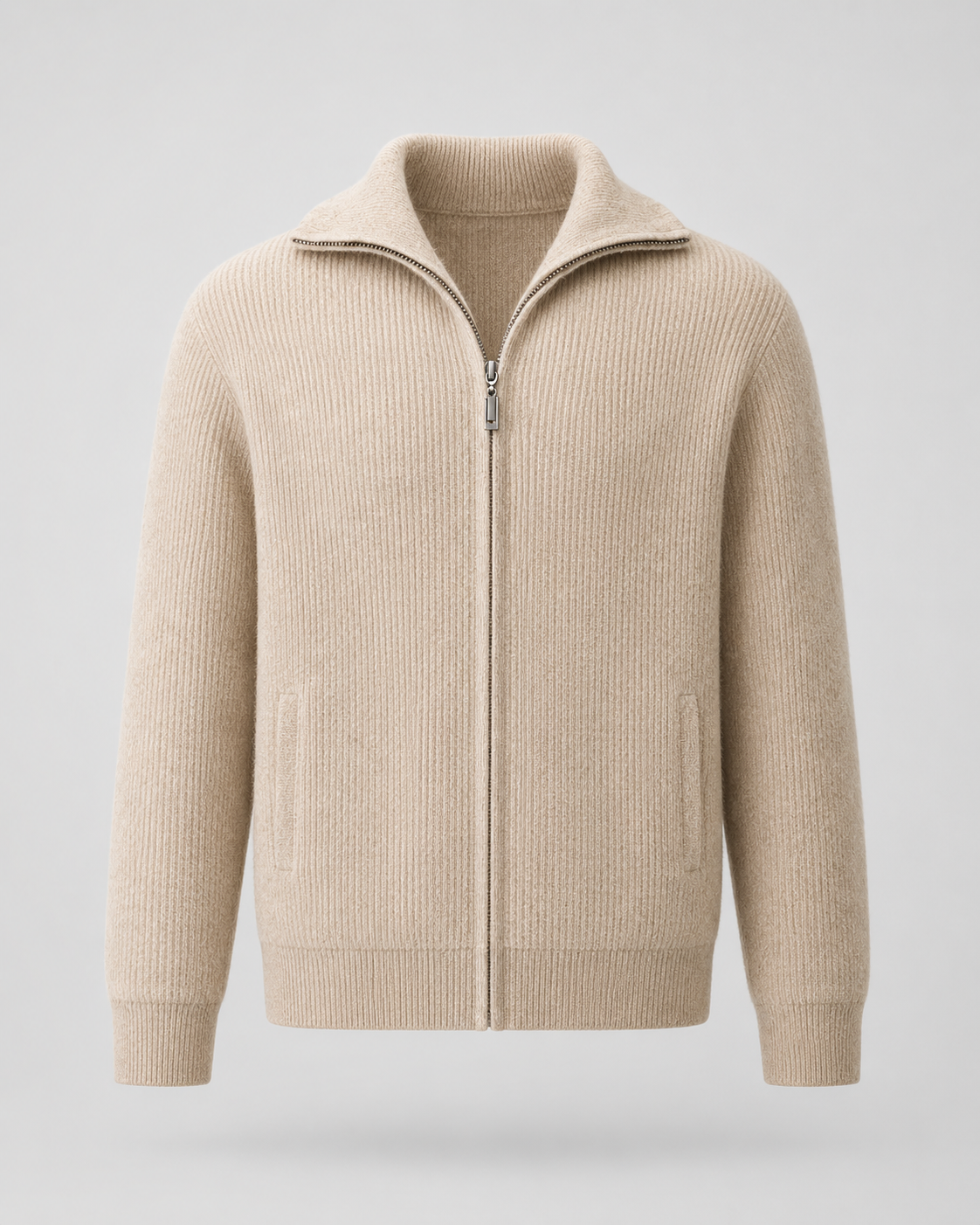 Men's Quarter Zip Sweater - Wool Ribbed Mock Neck Pullover