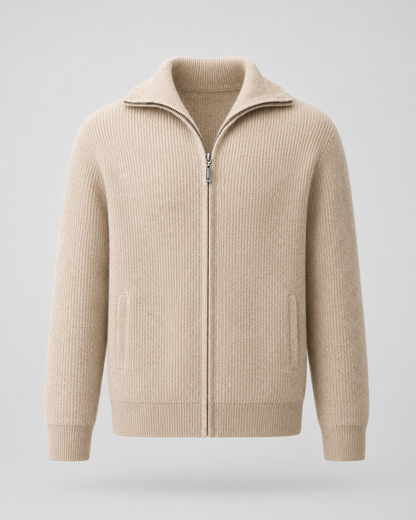 Men's Quarter Zip Sweater - Wool Ribbed Mock Neck Pullover