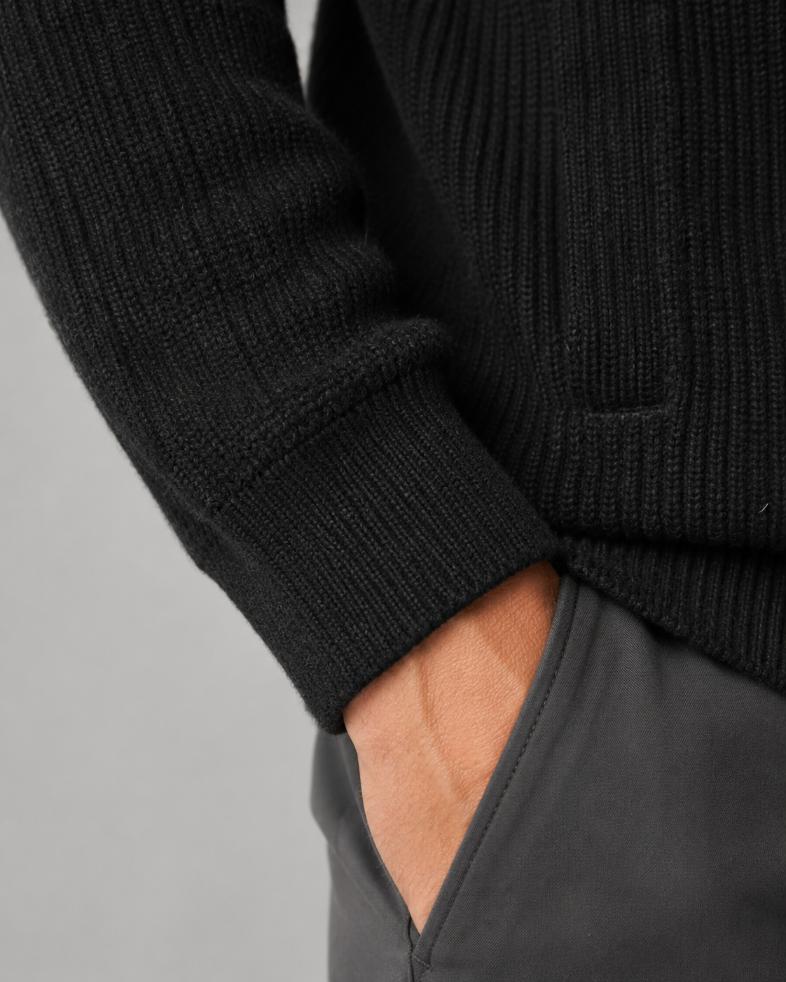 Men's Quarter Zip Sweater - Wool Ribbed Mock Neck Pullover