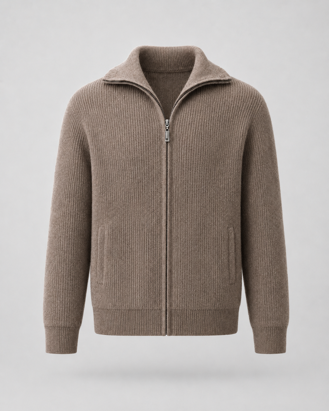 Men's Quarter Zip Sweater - Wool Ribbed Mock Neck Pullover