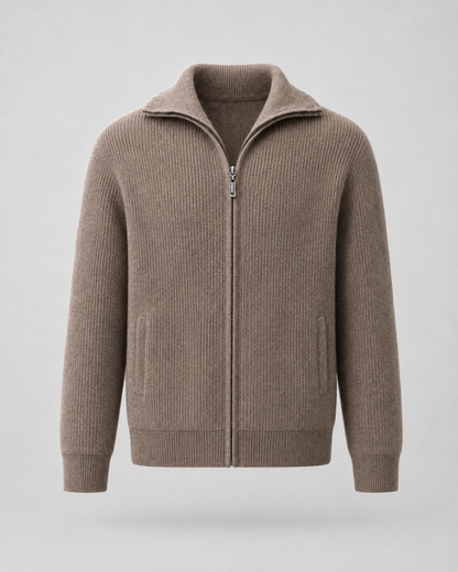 Men's Quarter Zip Sweater - Wool Ribbed Mock Neck Pullover