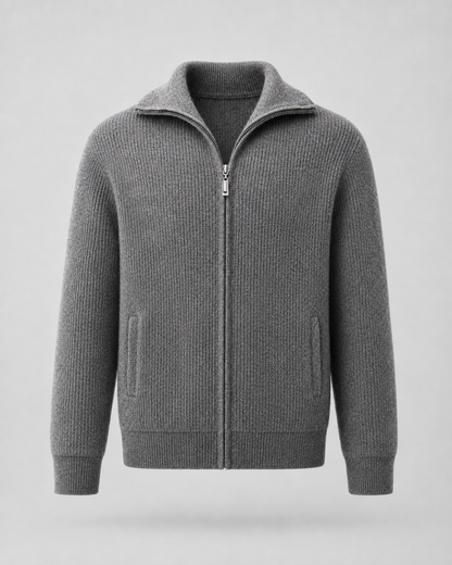 Men's Quarter Zip Sweater - Wool Ribbed Mock Neck Pullover