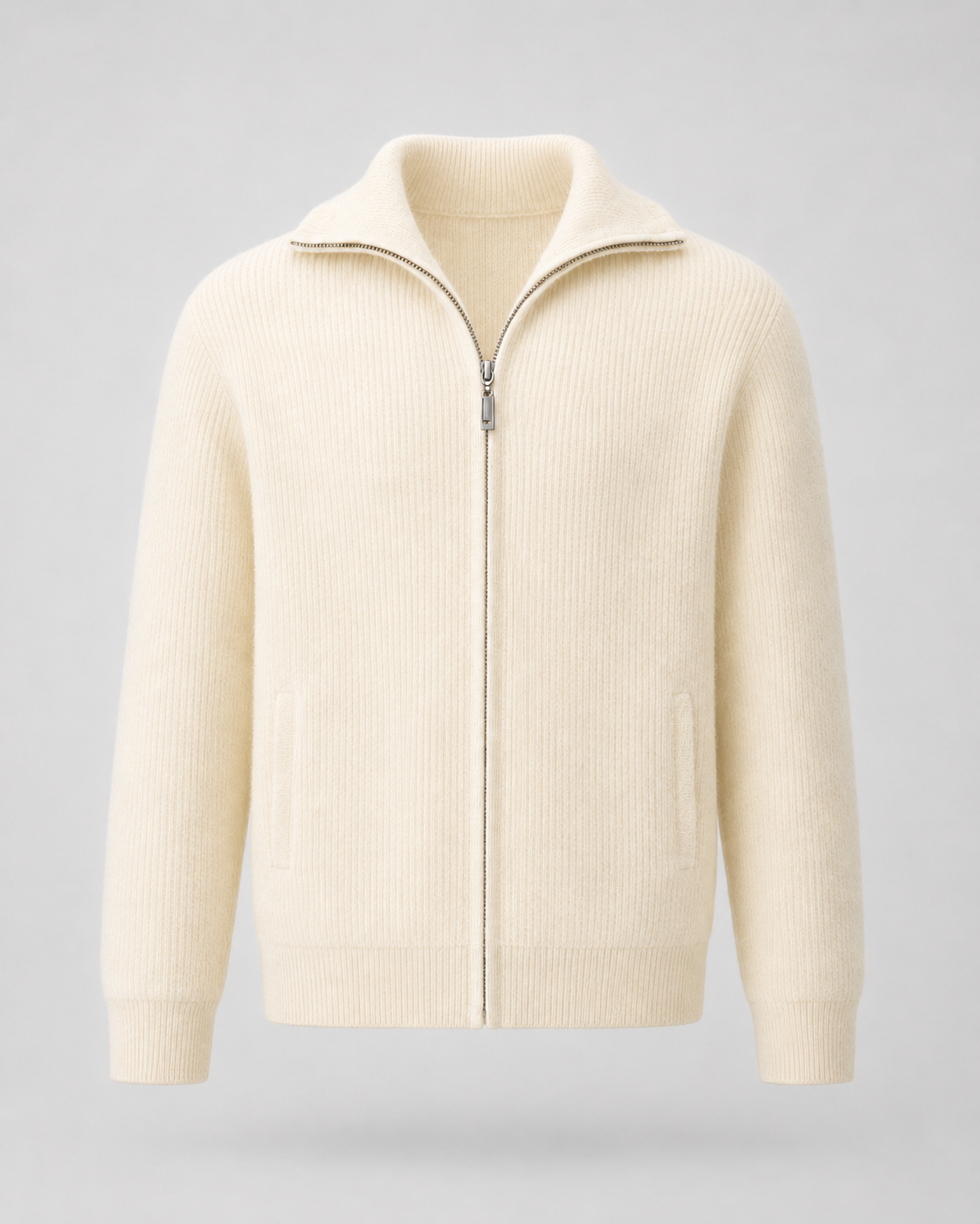 Men's Quarter Zip Sweater - Wool Ribbed Mock Neck Pullover