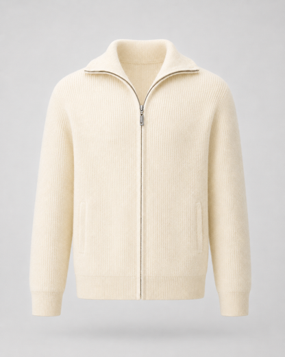 Men's Quarter Zip Sweater - Wool Ribbed Mock Neck Pullover