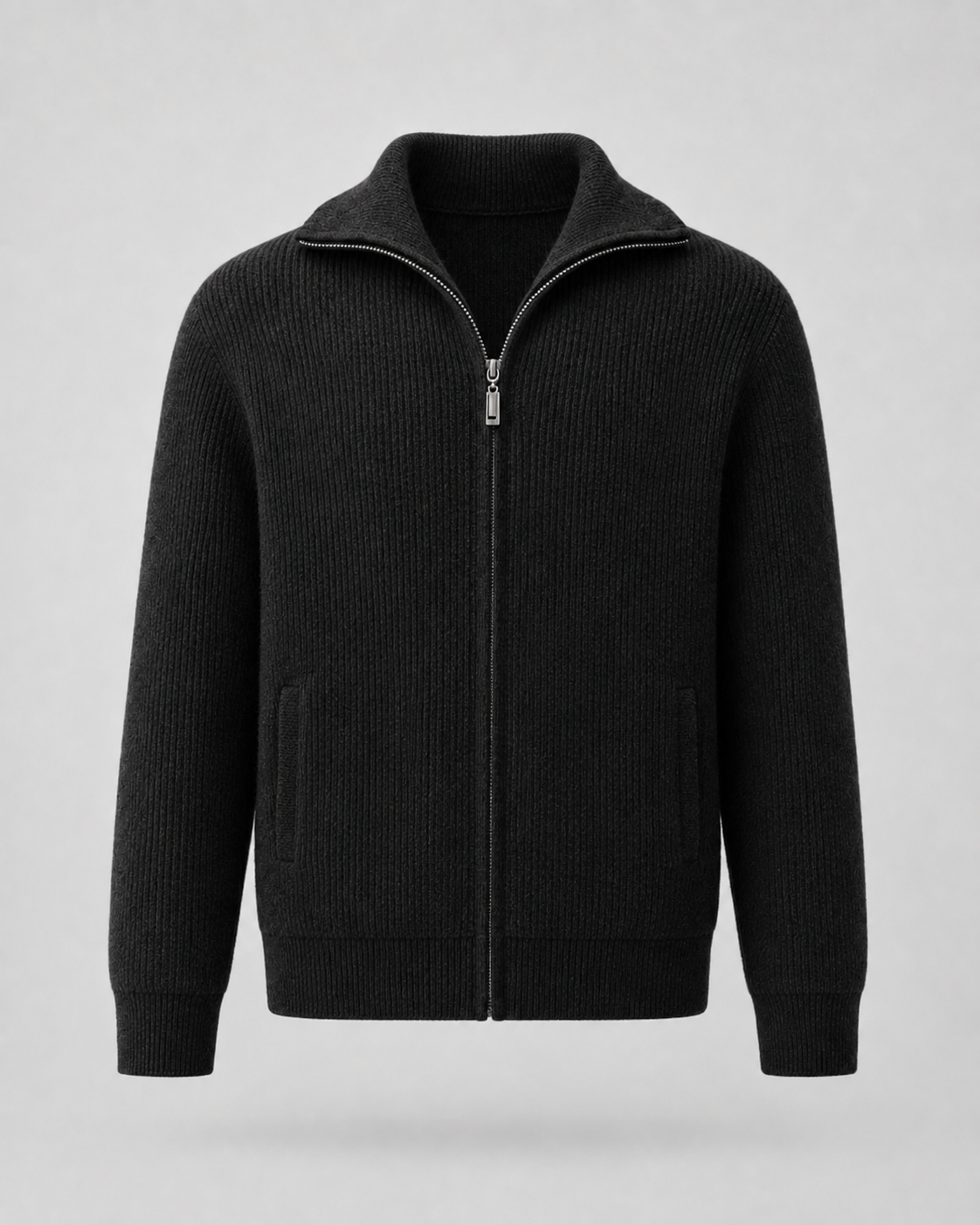 Men's Quarter Zip Sweater - Wool Ribbed Mock Neck Pullover