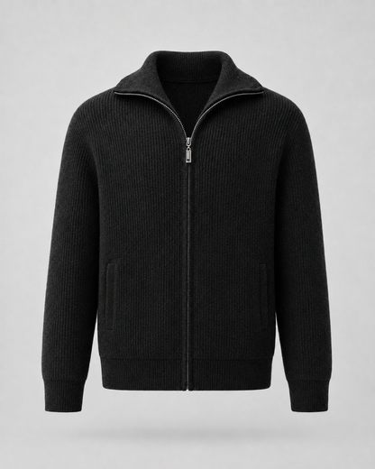 Men's Quarter Zip Sweater - Wool Ribbed Mock Neck Pullover