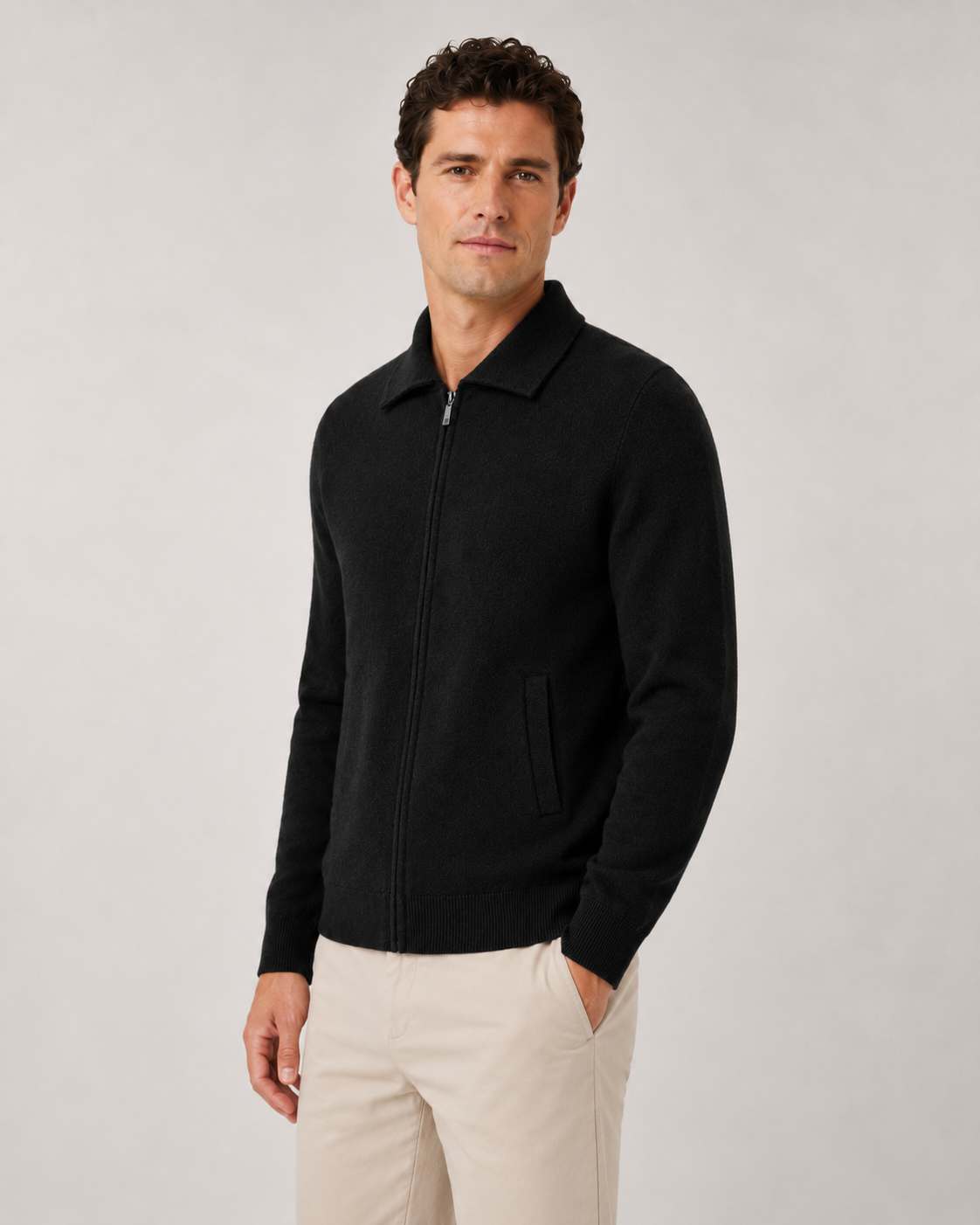 Men's Wool Sweater - Full Zip Knit Pullover