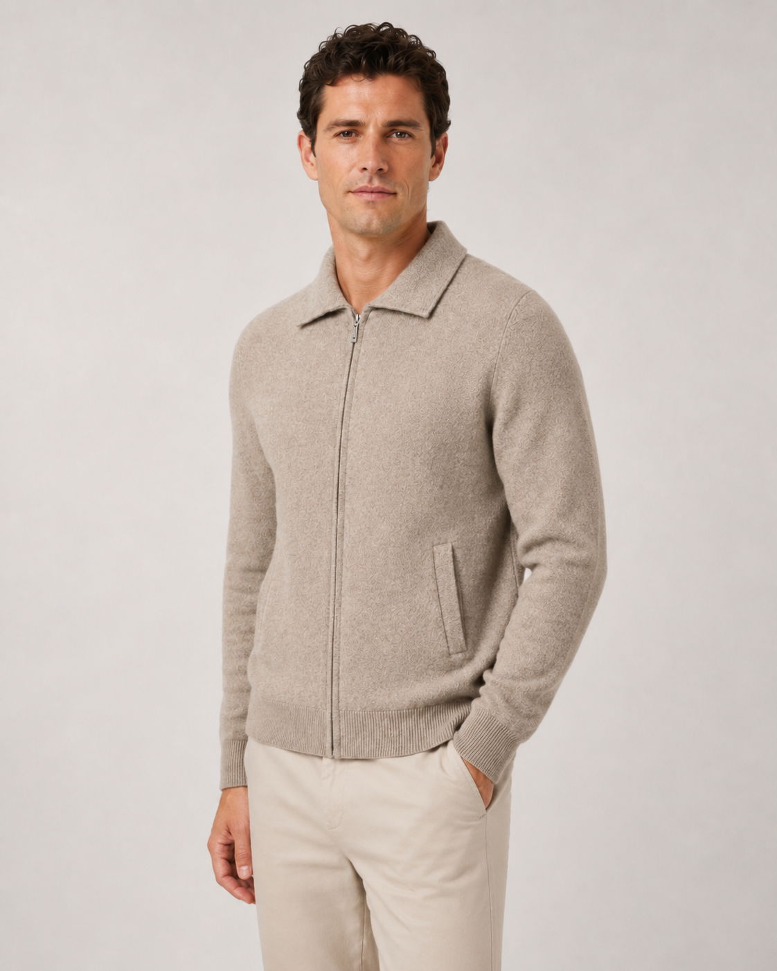 Men's Wool Sweater - Full Zip Knit Pullover