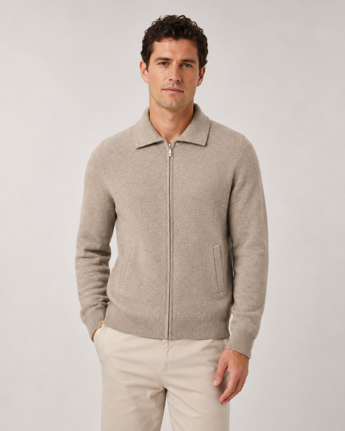 Men's Wool Sweater - Full Zip Knit Pullover