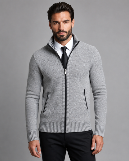 Men's Zip Up Sweater - Textured Knit Funnel Neck Pullover