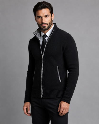 Men's Zip Up Sweater - Textured Knit Funnel Neck Pullover