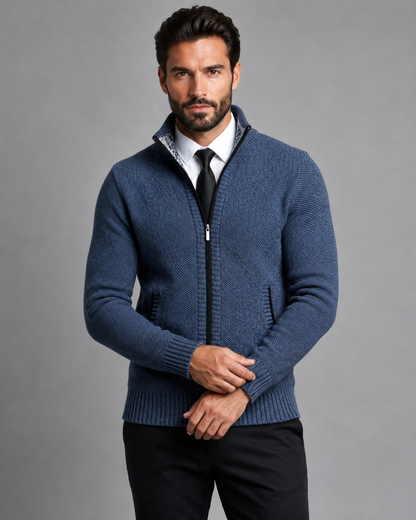 Men's Zip Up Sweater - Textured Knit Funnel Neck Pullover