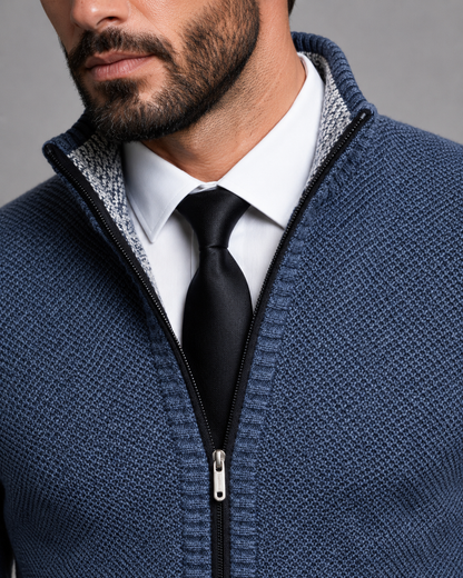 Men's Zip Up Sweater - Textured Knit Funnel Neck Pullover