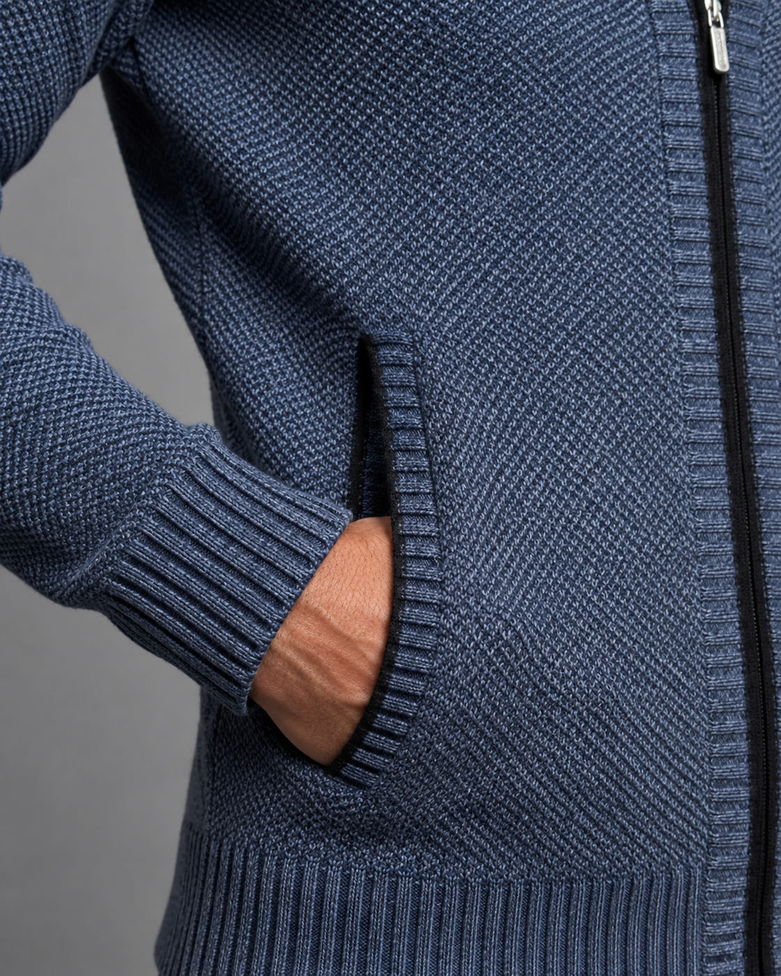Men's Zip Up Sweater - Textured Knit Funnel Neck Pullover
