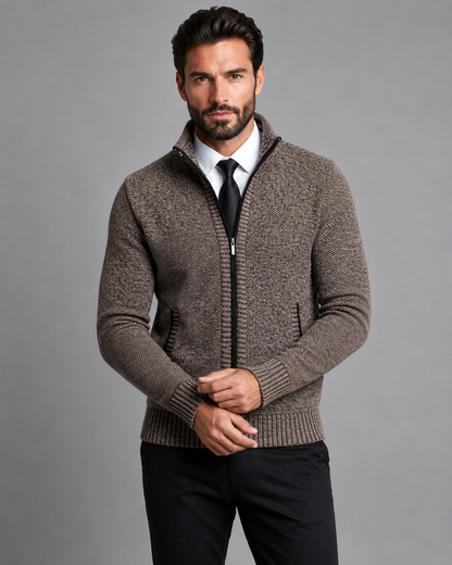 Men's Zip Up Sweater - Textured Knit Funnel Neck Pullover
