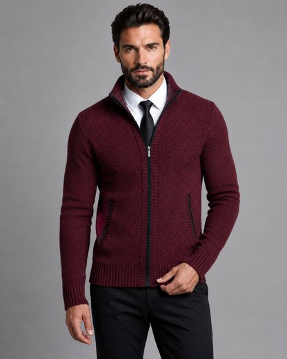 Men's Zip Up Sweater - Textured Knit Funnel Neck Pullover
