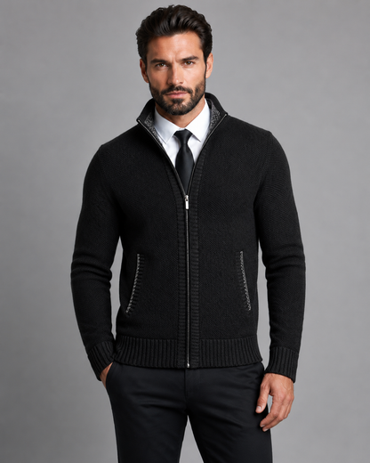 Men's Zip Up Sweater - Textured Knit Funnel Neck Pullover