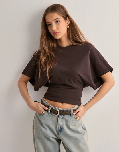 Delavyn | Women's Fitted T-Shirt with Trendy Flared Sleeve Design