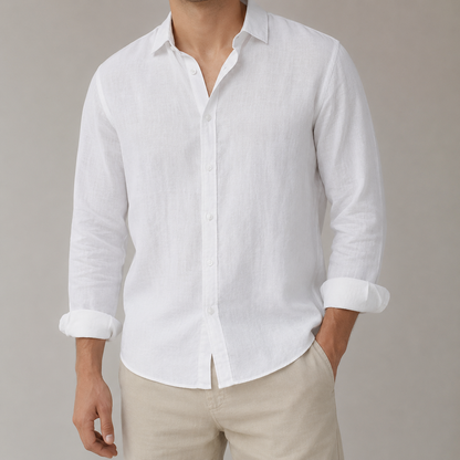 Men's Linen Shirt - Long Sleeve Casual Button Down