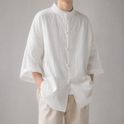 Men's Overshirt - Stand Collar Button Front Casual Shirt