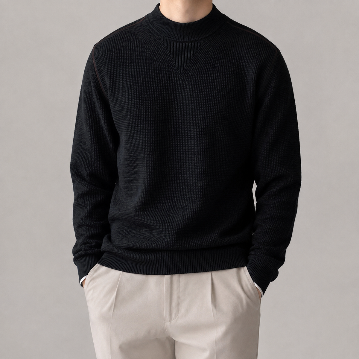 Men's Mock Neck Sweater - Waffle Knit Casual Pullover