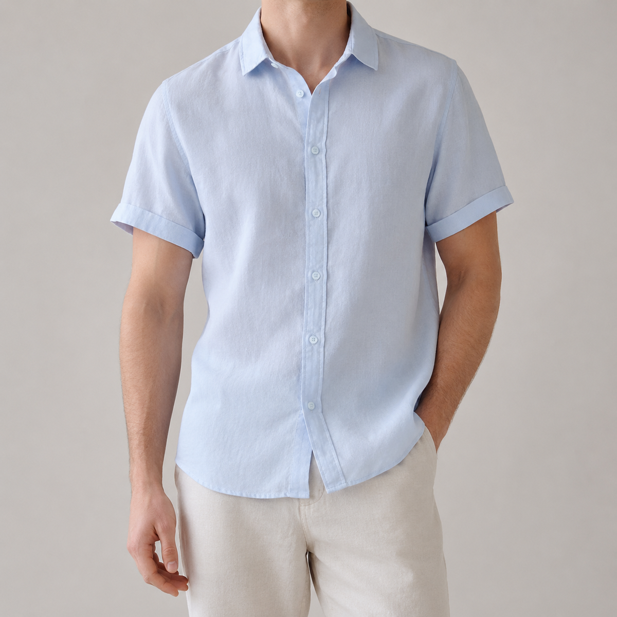 Men's Linen Shirt - Short Sleeve Casual Button Down