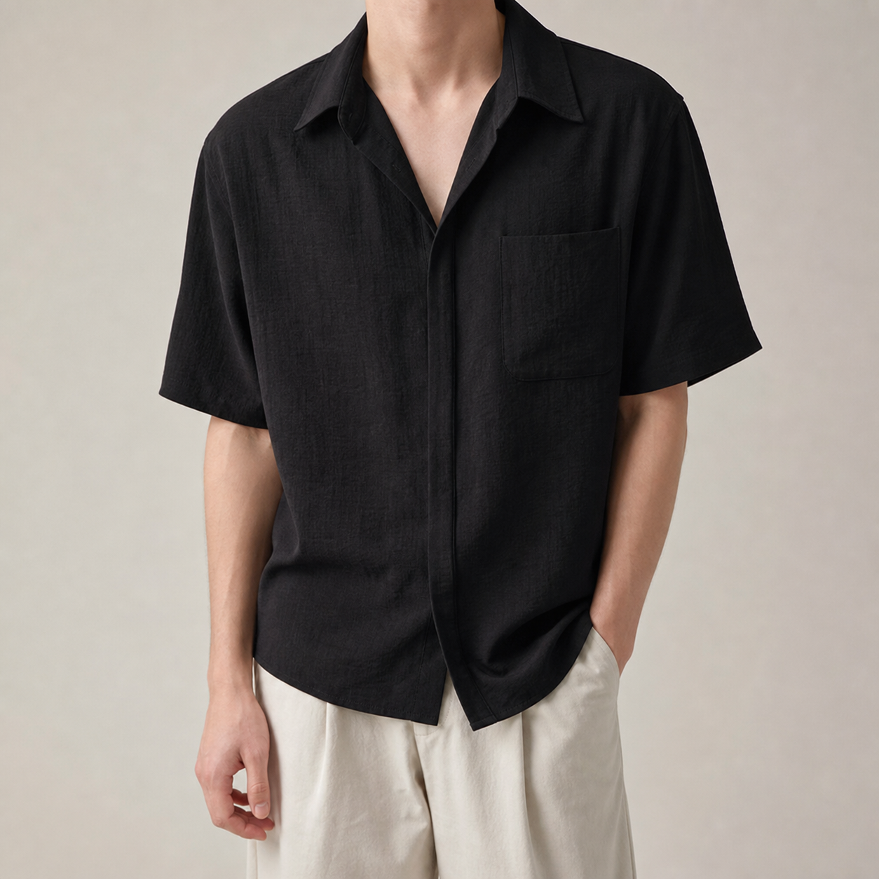 Men's Short Sleeve Shirt - Textured Casual Button Down