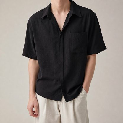 Men's Short Sleeve Shirt - Textured Casual Button Down