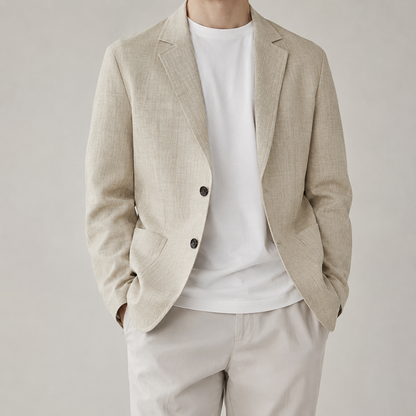 Men's Linen Blend Blazer - Textured Casual Jacket