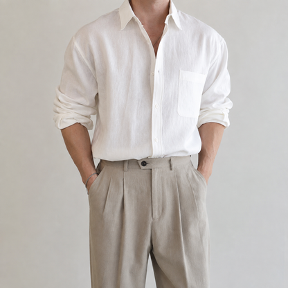 Men's Linen Shirt - Relaxed Fit Casual Summer Button Down