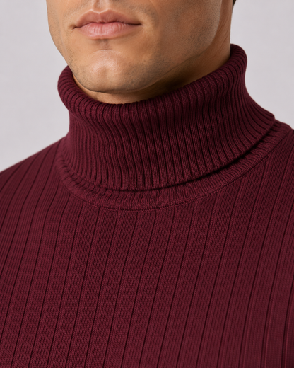 Men's Turtleneck Sweater - Ribbed Knit Slim Fit Long Sleeve