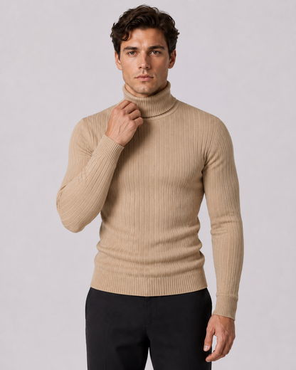 Men's Turtleneck Sweater - Ribbed Knit Slim Fit Long Sleeve