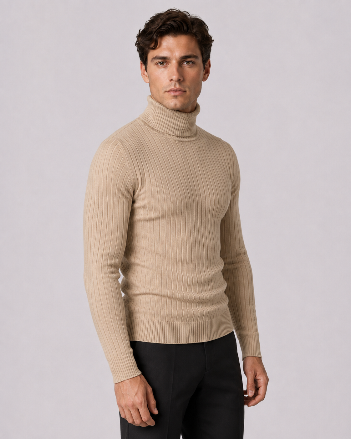 Men's Turtleneck Sweater - Ribbed Knit Slim Fit Long Sleeve