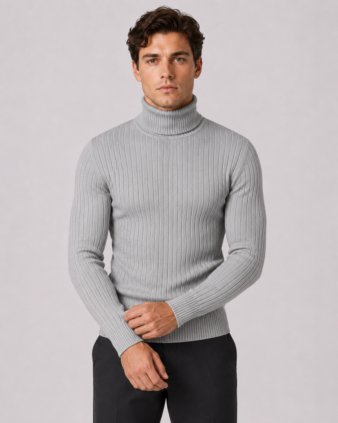 Men's Turtleneck Sweater - Ribbed Knit Slim Fit Long Sleeve