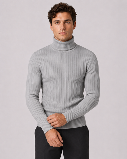 Men's Turtleneck Sweater - Ribbed Knit Slim Fit Long Sleeve