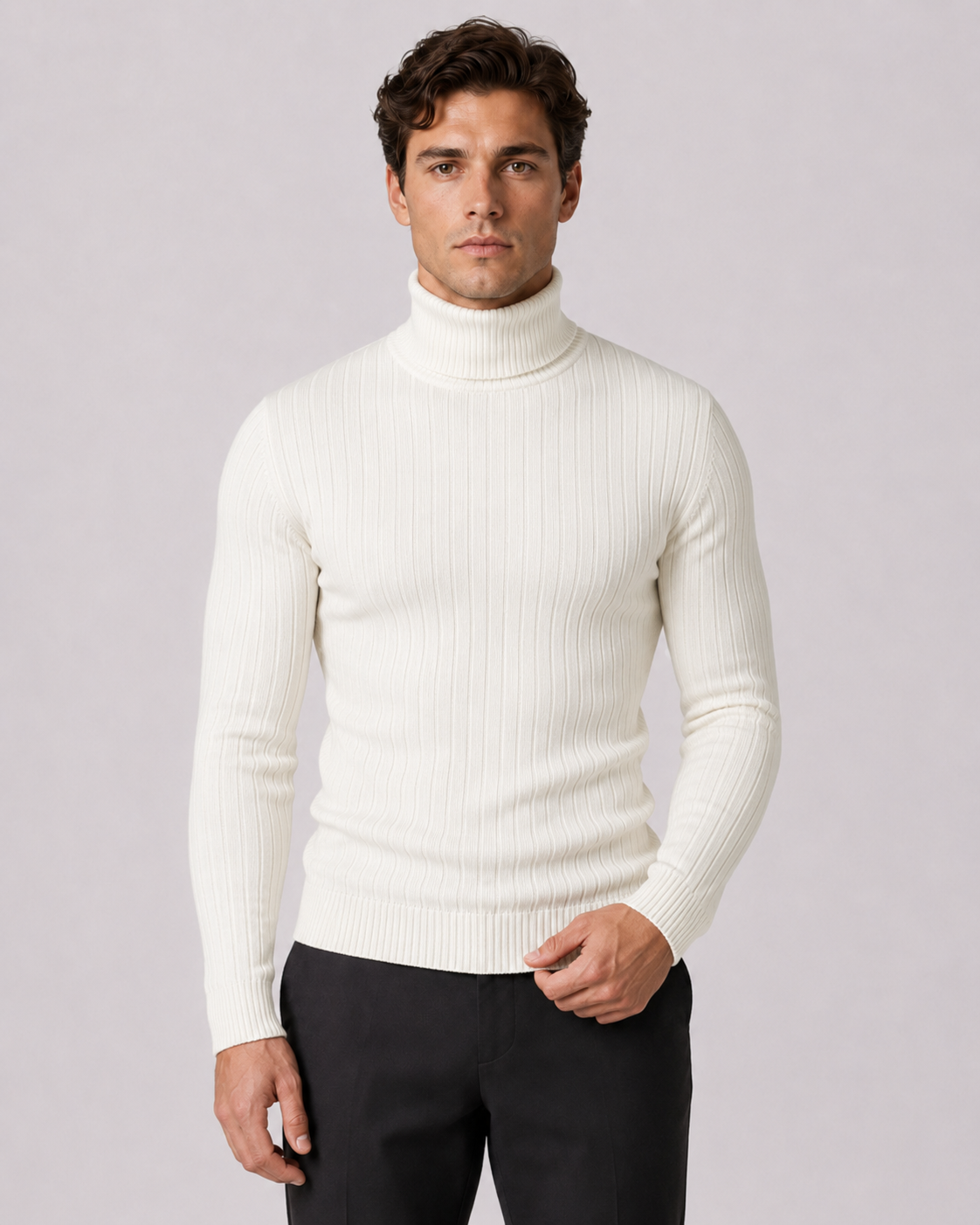 Men's Turtleneck Sweater - Ribbed Knit Slim Fit Long Sleeve