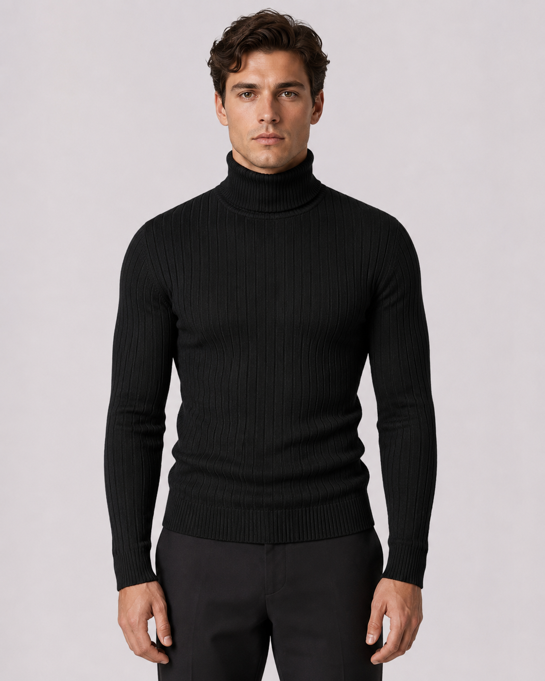 Men's Turtleneck Sweater - Ribbed Knit Slim Fit Long Sleeve